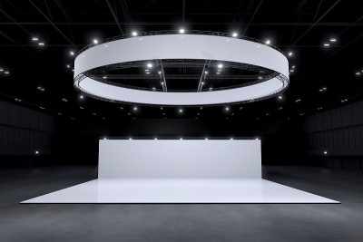 展示平台用于实物模型和企业形象，展示设计。空的展台设计。展厅零售展位元素。展位设计贸易展。空白展台系