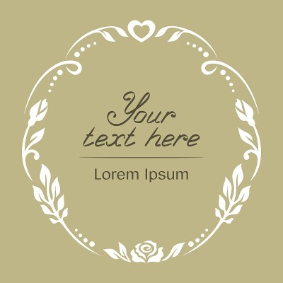 White frame with a floral pattern of leaves, heart