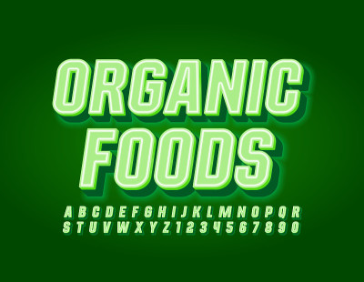 矢量电子旗帜有机食品与绿色字母和数字