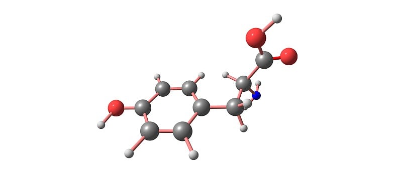 酪氨酸分子结构孤立在白色上