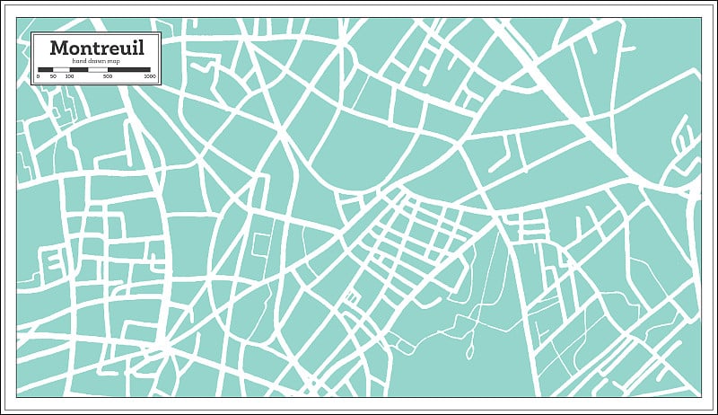 蒙特勒伊法国城市地图复古风格。略图。