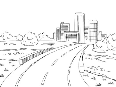 路桥图形黑白景观城市素描插图矢量