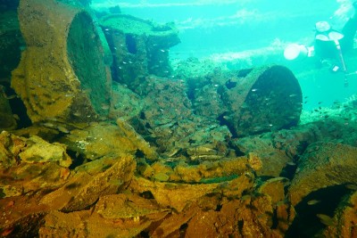 Famous wreck ship Fujikawa maru in Truk lagoon