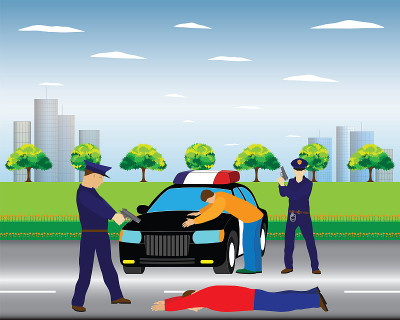 警察和被拘留的罪犯。