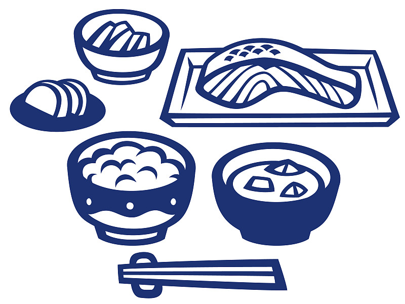 剪纸风格日式餐插图