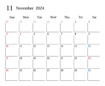 日本日历，2024年11月。