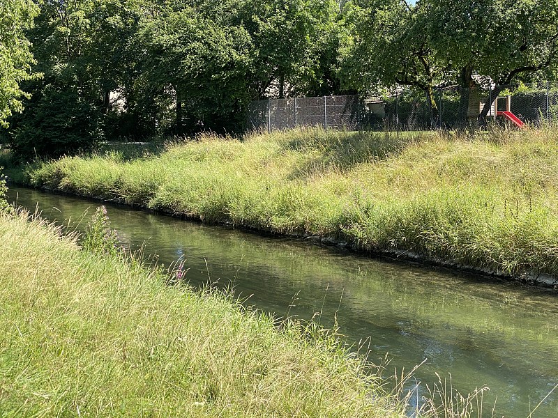 格拉特河与堤岸和沿公路通过城市Zürich(苏黎世或苏黎世)-瑞士(Schweiz)