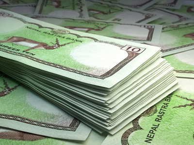尼泊尔钞票。Nepaleserupee账单。有商业、金融背景。