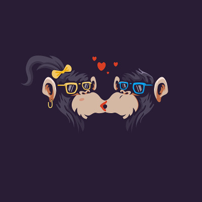 可爱的猴子情侣接吻