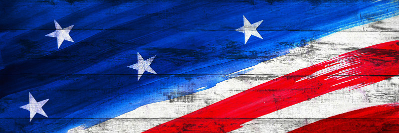 Vintage wood background with USA flag elements in 