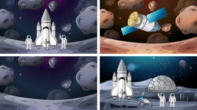 太空场景与火星上的火箭