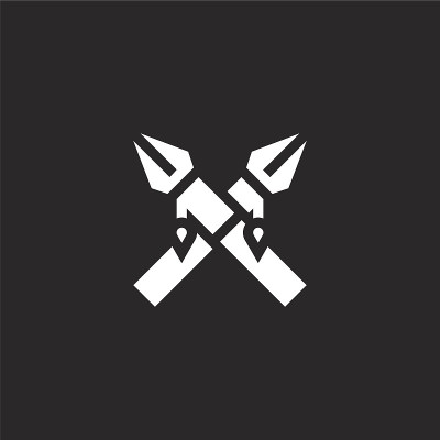 武器图标。充满武器图标的网站设计和移动，应用程序开发。武器图标从充满武术收集孤立的黑色背景。