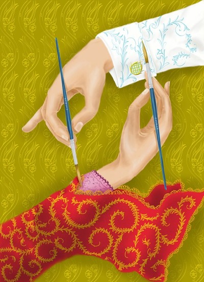 土耳其服装文化。男性和女性的绘画手。