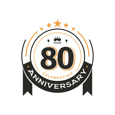 80岁生日复古图标模板周年纪念圈复古孤立矢量徽章。八十年前的白底徽章。
