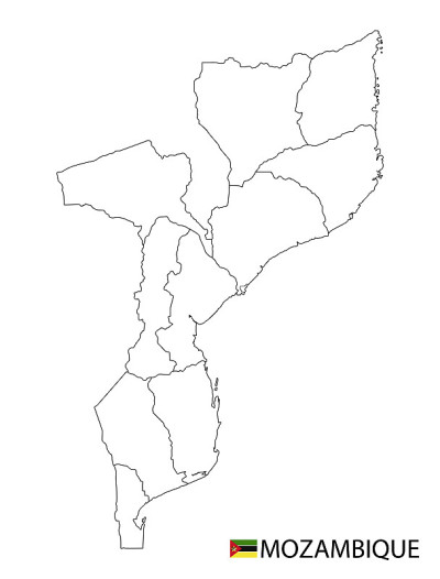Mozambique map, black and white detailed outline r