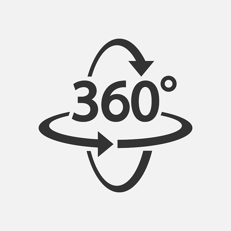 360度图标。360度视图符号。矢量插图。每股收益