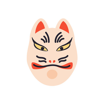 Kitsune面具孤立矢量插图。