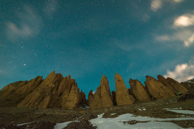 在喜马拉雅山的星星下的岩石-冬天的斯皮提在喜马拉雅山