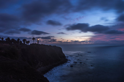 日落时分，从Palos Verdes, CA的Vicente灯塔看风景