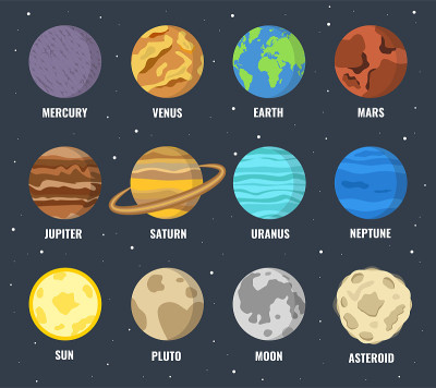 五彩缤纷的行星。矢量插图。