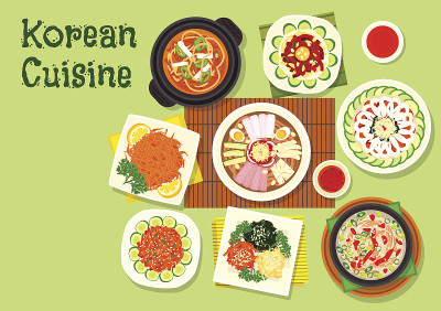 韩国菜菜肴图标为亚洲菜单设计