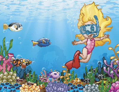 小女孩在海里潜水
