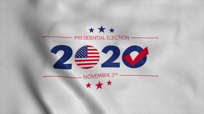 挥舞旗帜，美国2020年总统选举的概念。三维渲染