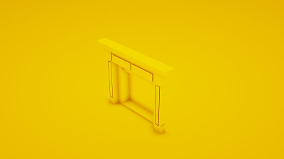 黄色经典的壁炉。三维渲染
