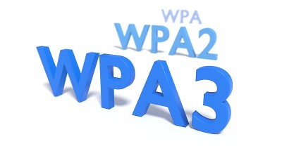 白色地板上的三个缩写WPA3、WPA2和WPA渐渐模糊了