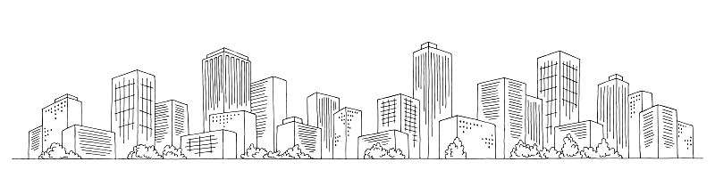城市图形黑白城市景观天际线草图插图矢量