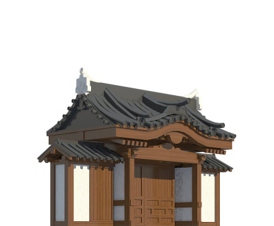 日本建筑孤立在白色背景的3d插图