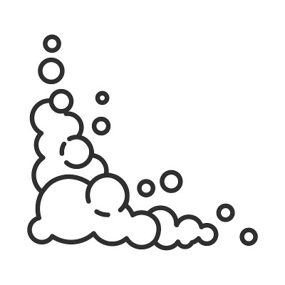 肥皂泡沫中充满了泡沫。平面矢量线图标。泡沫，泡沫在角落，洗发水，凝胶和清洁剂的插图。