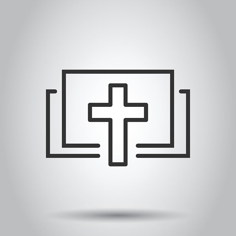 Bible book icon in flat style. Church faith vector