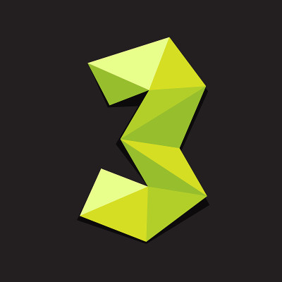 Vector illustration of number three in origami sty