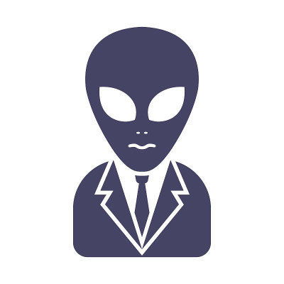 白色背景上穿着西装的外星人的图标。共济会的阴谋理论