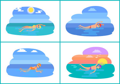 仰泳和蝴蝶风格矢量插图