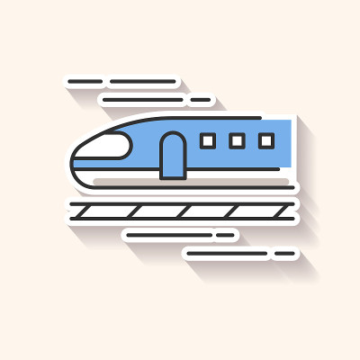 火车的补丁。高速新干线。日本子弹头列车。快速运输。铁路旅行。旅游交通工具。RGB彩色印刷不干胶。向量