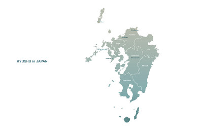 九州岛的地图。日本区域矢量地图。