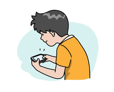A young teenager playing game on smartphone