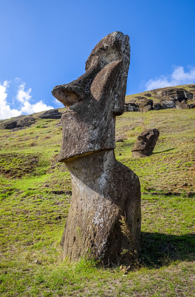 复活节岛上拉诺拉库火山上的摩埃石像