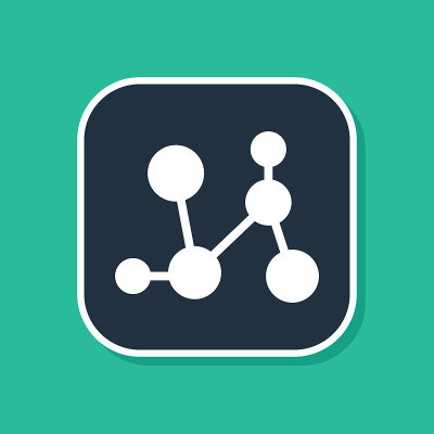 Blue Chemical formula icon isolated on green backg