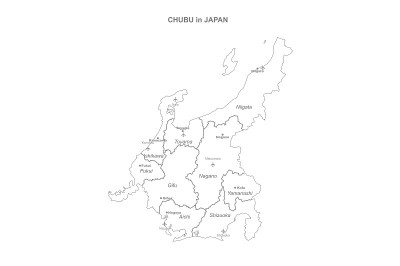 中部地图。日本区域矢量地图。
