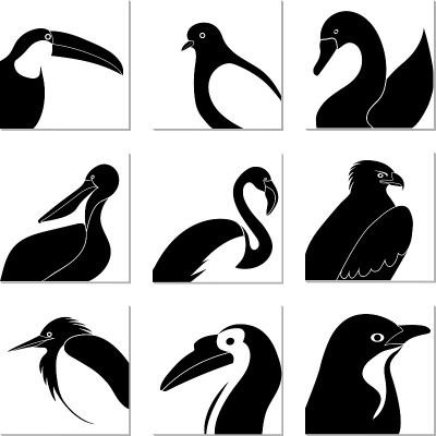 set of black and white bird silhouettes for  in wh