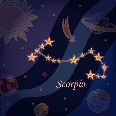 涂鸦星座的天蝎座符号的星座矢量插图占星术和天文学。占星在宇宙背景明亮的恒星