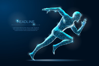 Geometric running man plygonal 3d Wireframe. Speed