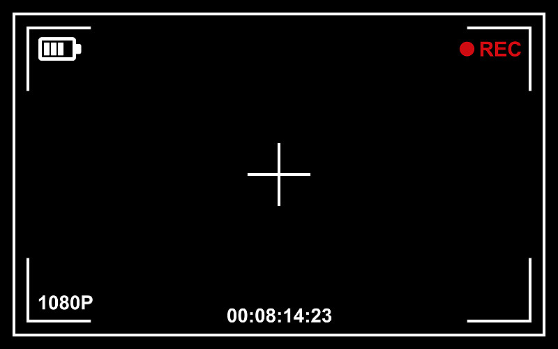 记录视频摄像机取景器模板与黑色背景。向量预览效果