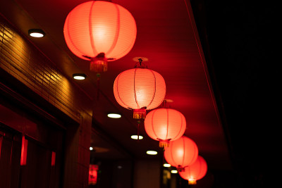 中国红灯笼夜喜庆新春