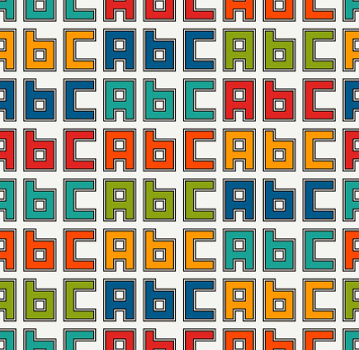 Seamless pattern with english A, B, C letters. Col