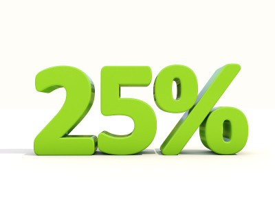 白色背景上25%的百分比图标