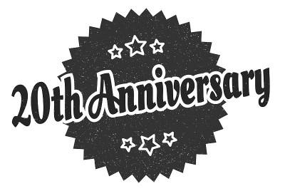 20周年的迹象。20周年轮回复古标签。20周年